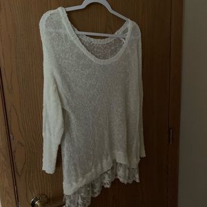 Lace-Trimmed White Sweater
